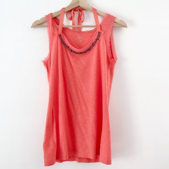 LOFT Bright Orange Beaded Tank Top - Picture 2 of 5